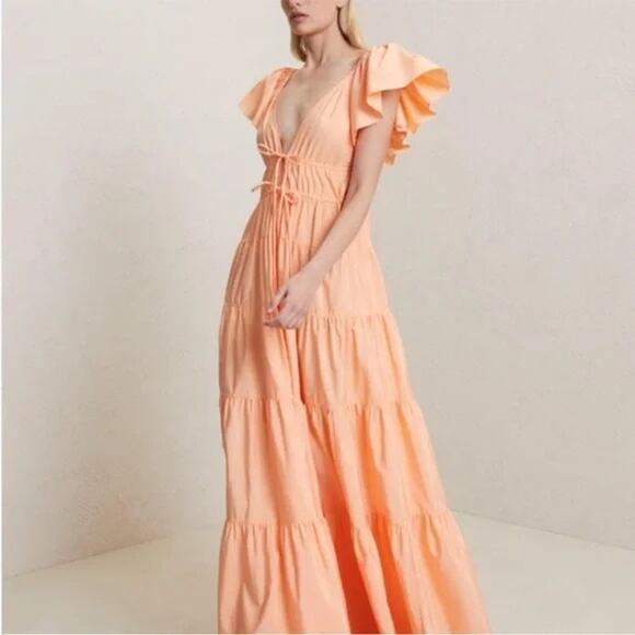 A.L.C. Dresses & Skirts - ALC Luca maxi dress nectar orange tiered v-neck flutter sleeves size 0